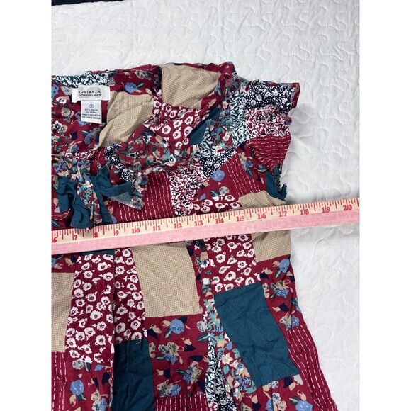 Sostanza Vintage 90’s Red Floral Patchwork Flowy Romper Jumpsuit size small - Picture 3 of 7